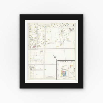 Old map wall art mockup — black gallery frame with white mat — Sanborn Fire Insurance Map from Hammonton, Atlantic County, New Jersey (1914), Sheet #0006