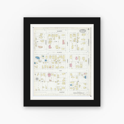 Old map wall art mockup — black gallery frame with white mat — Sanborn Fire Insurance Map from Rockford, Winnebago County, Illinois (1891), Sheet #0006