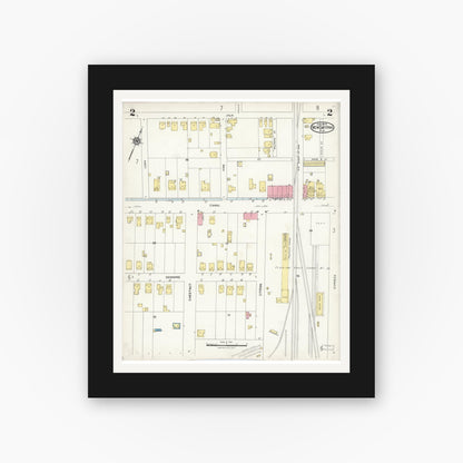 Old map wall art mockup — black gallery frame with white mat — Sanborn Fire Insurance Map from New Smyrna, Valusia County, Florida (1924), Sheet #0002