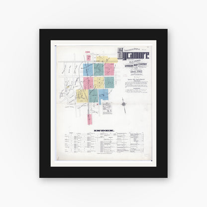 Old map wall art mockup — black gallery frame with white mat — Sanborn Fire Insurance Map from Sycamore, De Kalb County, Illinois (1912), Sheet #0001