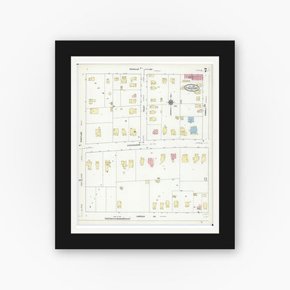 Old map wall art mockup — black gallery frame with white mat — Sanborn Fire Insurance Map from Freeport, Stephenson County, Illinois (1910), Sheet #0007