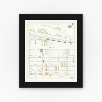 Old map wall art mockup — black gallery frame with white mat — Sanborn Fire Insurance Map from Gary, Lake County, Indiana (1911), Sheet #0008