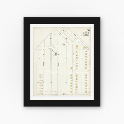 Old map wall art mockup — black gallery frame with white mat — Sanborn Fire Insurance Map from Butler, Butler County, Pennsylvania (1906), Sheet #0036