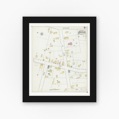 Old map wall art mockup — black gallery frame with white mat — Sanborn Fire Insurance Map from Downers Grove, Dupage County, Illinois (1892), Sheet #0002
