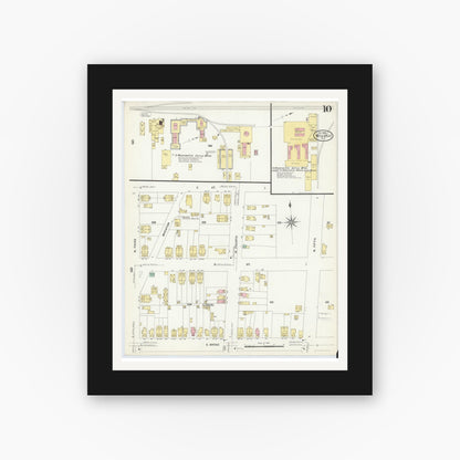 Old map wall art mockup — black gallery frame with white mat — Sanborn Fire Insurance Map from Millville, Cumberland County, New Jersey (1908), Sheet #0010