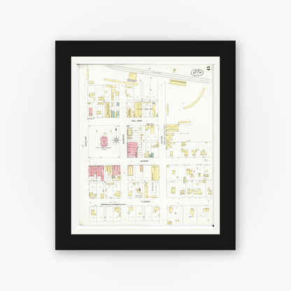 Old map wall art mockup — black gallery frame with white mat — Sanborn Fire Insurance Map from Afton, Union County, Iowa (1899), Sheet #0002