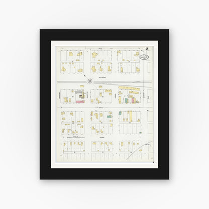 Old map wall art mockup — black gallery frame with white mat — Sanborn Fire Insurance Map from Calvert, Robertson County, Texas (1906), Sheet #0002