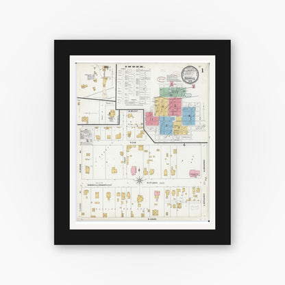 Old map wall art mockup — black gallery frame with white mat — Sanborn Fire Insurance Map from Nashville, Washington County, Illinois (1899) - Complete Map Set