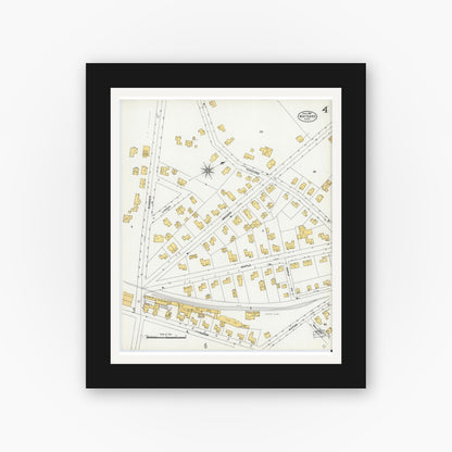 Old map wall art mockup — black gallery frame with white mat — Sanborn Fire Insurance Map from Maynard, Middlesex County, Massachusetts (1904), Sheet #0004