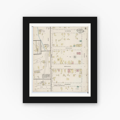Old map wall art mockup — black gallery frame with white mat — Sanborn Fire Insurance Map from Cassopolis, Cass County, Michigan (1884), Sheet #0002