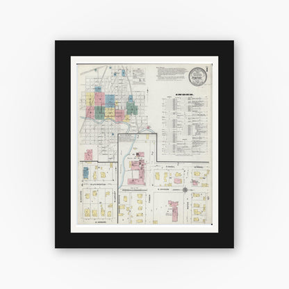 Old map wall art mockup — black gallery frame with white mat — Sanborn Fire Insurance Map from Pontiac, Livingston County, Illinois (1910) - Complete Map Set
