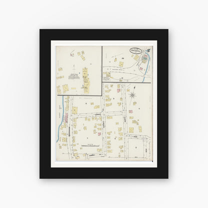Old map wall art mockup — black gallery frame with white mat — Sanborn Fire Insurance Map from Catskill, Greene County, New York (1889), Sheet #0002