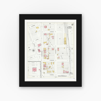 Old map wall art mockup — black gallery frame with white mat — Sanborn Fire Insurance Map from El Paso, El Paso County, Texas (1900), Sheet #0017
