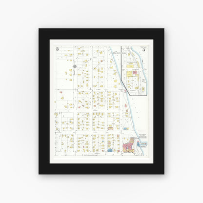 Old map wall art mockup — black gallery frame with white mat — Sanborn Fire Insurance Map from Oregon, Ogle County, Illinois (1933), Sheet #0003