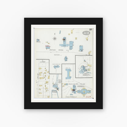 Old map wall art mockup — black gallery frame with white mat — Sanborn Fire Insurance Map from Faribault, Rice County, Minnesota (1893), Sheet #0010