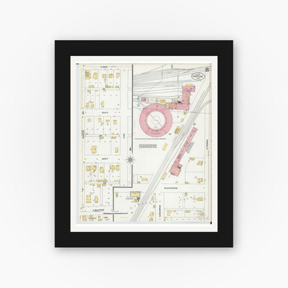Old map wall art mockup — black gallery frame with white mat — Sanborn Fire Insurance Map from Crestline, Crawford County, Ohio (1901), Sheet #0008