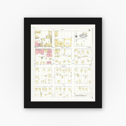 Old map wall art mockup — black gallery frame with white mat — Sanborn Fire Insurance Map from Grundy Center, Grundy County, Iowa (1911), Sheet #0003