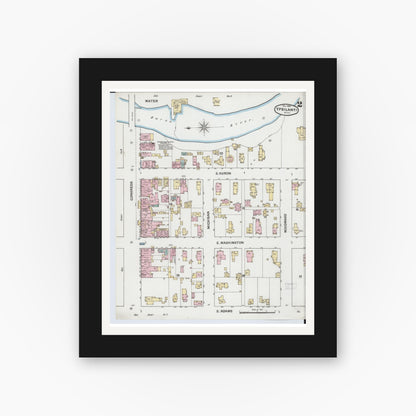 Old map wall art mockup — black gallery frame with white mat — Sanborn Fire Insurance Map from Ypsilanti, Washtenaw County, Michigan (1888), Sheet #0002