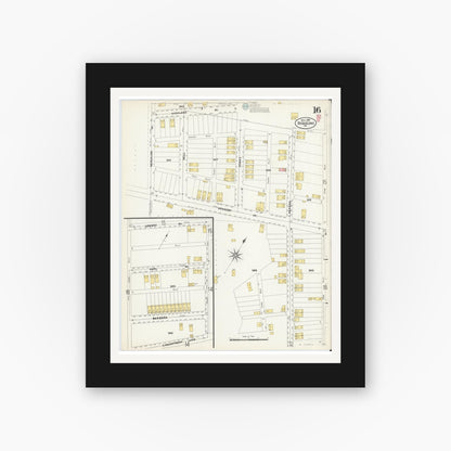 Old map wall art mockup — black gallery frame with white mat — Sanborn Fire Insurance Map from Duquesne, Allegheny County, Pennsylvania (1907), Sheet #0016