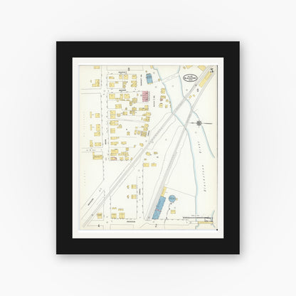 Old map wall art mockup — black gallery frame with white mat — Sanborn Fire Insurance Map from Blackstone, Worcester County, Massachusetts (1910), Sheet #0005