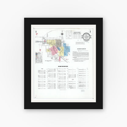 Old map wall art mockup — black gallery frame with white mat — Sanborn Fire Insurance Map from New Lexington, Perry County, Ohio (1950), Sheet #0001