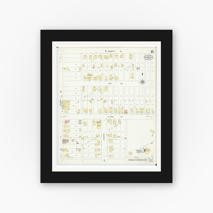 Old map wall art mockup — black gallery frame with white mat — Sanborn Fire Insurance Map from Findlay, Hancock County, Ohio (1908), Sheet #0006