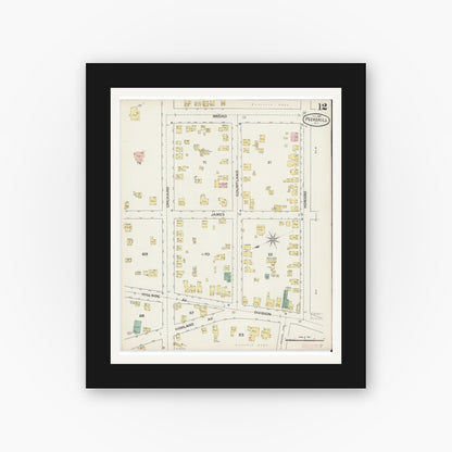 Old map wall art mockup — black gallery frame with white mat — Sanborn Fire Insurance Map from Peekskill, Westchester County, New York (1887), Sheet #0012