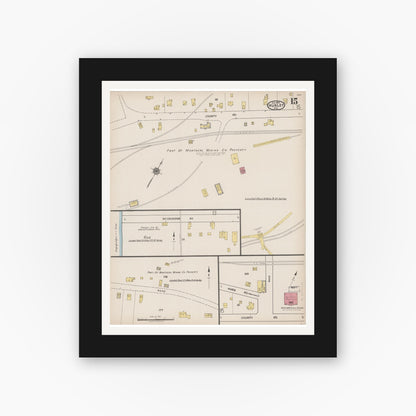 Old map wall art mockup — black gallery frame with white mat — Sanborn Fire Insurance Map from Hurley, Iron County, Wisconsin (1922), Sheet #0015