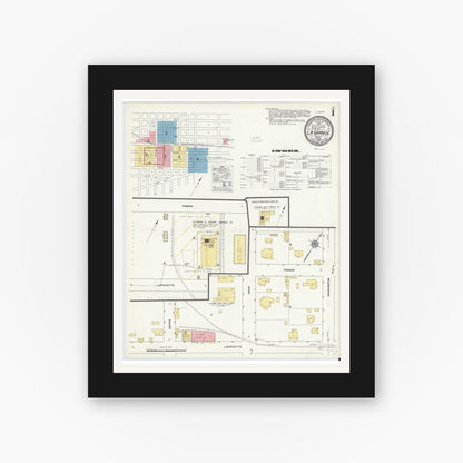 Old map wall art mockup — black gallery frame with white mat — Sanborn Fire Insurance Map from La Grange, Fayette County, Texas (1912), Sheet #0001