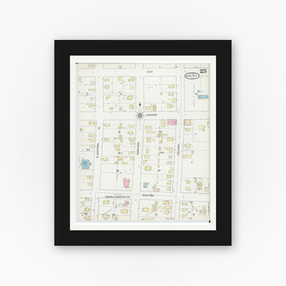 Old map wall art mockup — black gallery frame with white mat — Sanborn Fire Insurance Map from Joliet, Will County, Illinois (1891), Sheet #0025