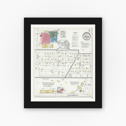 Old map wall art mockup — black gallery frame with white mat — Sanborn Fire Insurance Map from Garland, Dallas County, Texas (1919) - Complete Map Set