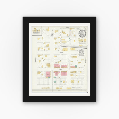 Old map wall art mockup — black gallery frame with white mat — Sanborn Fire Insurance Map from Whitney, Hill County, Texas (1900), Sheet #0001