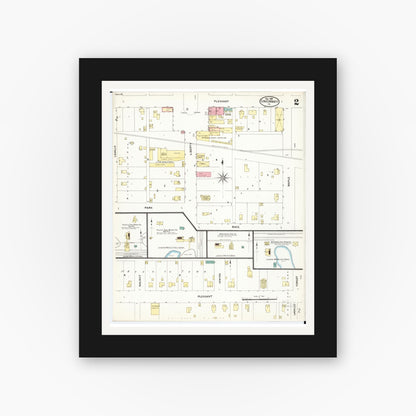 Old map wall art mockup — black gallery frame with white mat — Sanborn Fire Insurance Map from Cincinnati, Appanoose County, Iowa (1907), Sheet #0002