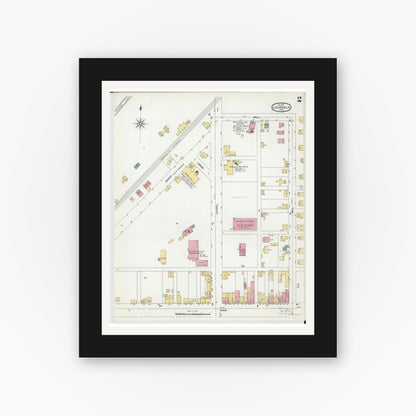 Old map wall art mockup — black gallery frame with white mat — Sanborn Fire Insurance Map from Louisville, Stark County, Ohio (1901), Sheet #0002