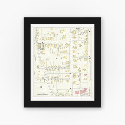 Old map wall art mockup — black gallery frame with white mat — Sanborn Fire Insurance Map from Tyler, Smith County, Texas (1912), Sheet #0008
