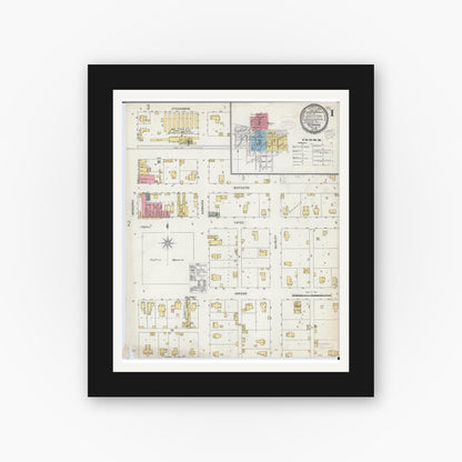 Old map wall art mockup — black gallery frame with white mat — Sanborn Fire Insurance Map from Newman, Douglas County, Illinois (1898) - Complete Map Set
