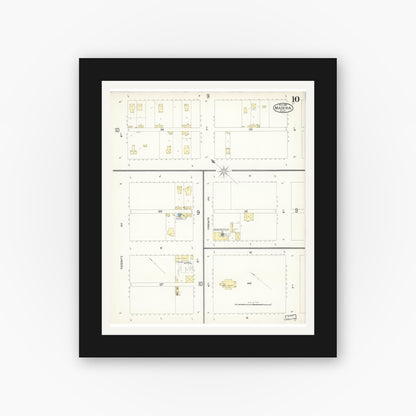 Old map wall art mockup — black gallery frame with white mat — Sanborn Fire Insurance Map from Madera, Madera County, California (1898), Sheet #0010