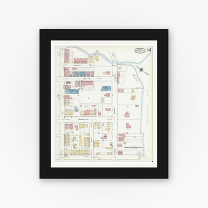 Old map wall art mockup — black gallery frame with white mat — Sanborn Fire Insurance Map from Bristol, Bucks County, Pennsylvania (1927), Sheet #0014