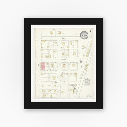 Old map wall art mockup — black gallery frame with white mat — Sanborn Fire Insurance Map from Milford, Ellis County, Texas (1912) - Complete Map Set