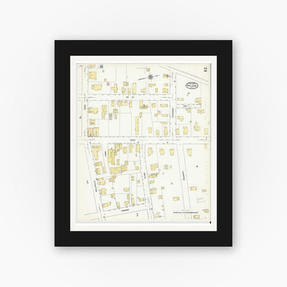 Old map wall art mockup — black gallery frame with white mat — Sanborn Fire Insurance Map from Bolivar, Allegany County, New York (1909), Sheet #0002