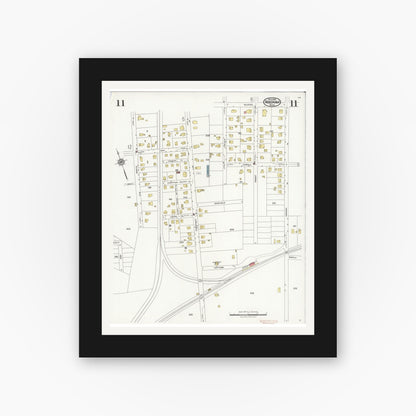 Old map wall art mockup — black gallery frame with white mat — Sanborn Fire Insurance Map from Needham, Norfolk County, Massachusetts (1926), Sheet #0011