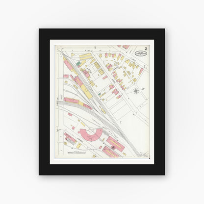 Old map wall art mockup — black gallery frame with white mat — Sanborn Fire Insurance Map from Chambersburg, Franklin County, Pennsylvania (1904), Sheet #0003