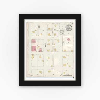 Old map wall art mockup — black gallery frame with white mat — Sanborn Fire Insurance Map from Queen City, Cass County, Texas (1923), Sheet #0001