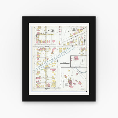 Old map wall art mockup — black gallery frame with white mat — Sanborn Fire Insurance Map from Chillicothe, Ross County, Ohio (1900), Sheet #0027