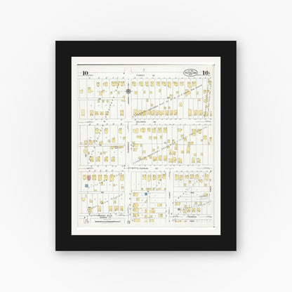 Old map wall art mockup — black gallery frame with white mat — Sanborn Fire Insurance Map from Royal Oak, Oakland County, Michigan (1926), Sheet #0010