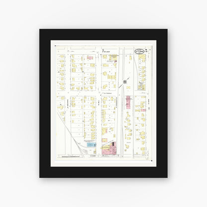 Old map wall art mockup — black gallery frame with white mat — Sanborn Fire Insurance Map from Ottumwa, Wapello County, Iowa (1909), Sheet #0007
