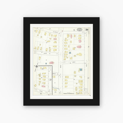 Old map wall art mockup — black gallery frame with white mat — Sanborn Fire Insurance Map from Oneida, Madison County, New York (1914), Sheet #0020