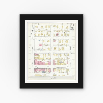 Old map wall art mockup — black gallery frame with white mat — Sanborn Fire Insurance Map from Flora, Clay County, Illinois (1912), Sheet #0003
