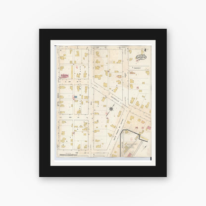 Old map wall art mockup — black gallery frame with white mat — Sanborn Fire Insurance Map from Constantine, Saint Joseph County, Michigan (1932), Sheet #0004