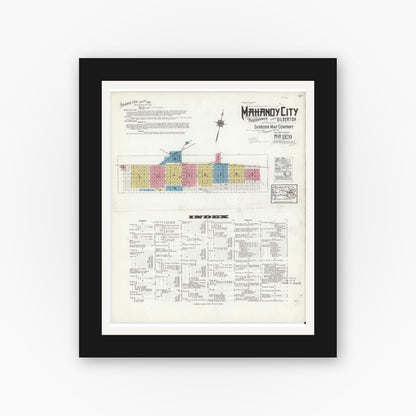 Old map wall art mockup — black gallery frame with white mat — Sanborn Fire Insurance Map from Mahanoy City, Schuylkill County, Pennsylvania (1920) - Complete Map Set